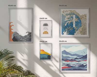 Conjunto de 5 quadros com moldura Decorações de montanhas com ondas em estilo japonês