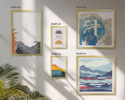 Conjunto de 5 quadros com moldura Decorações de montanhas com ondas em estilo japonês