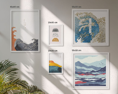 Conjunto de 5 quadros com moldura Decorações de montanhas com ondas em estilo japonês