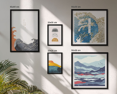 Conjunto de 5 quadros com moldura Decorações de montanhas com ondas em estilo japonês