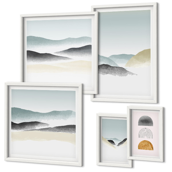Conjunto de 5 quadros decorativos Paisagens naturais abstratas