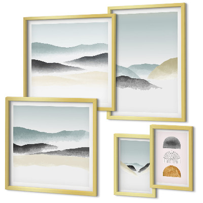 Conjunto de 5 quadros decorativos Paisagens naturais abstratas