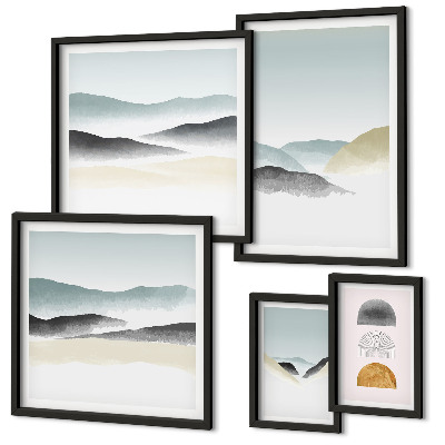 Conjunto de 5 quadros decorativos Paisagens naturais abstratas