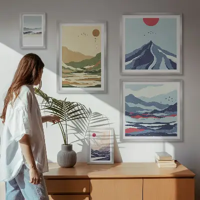 Galeria de parede com paisagens de natureza montanhosa