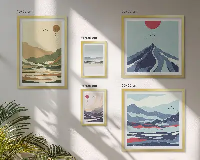 Galeria de parede com paisagens de natureza montanhosa