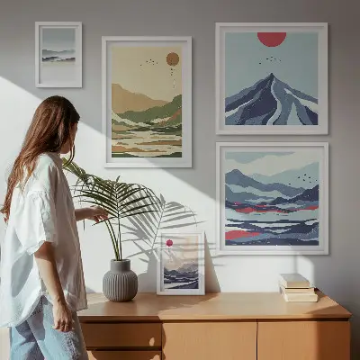 Galeria de parede com paisagens de natureza montanhosa