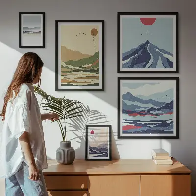 Galeria de parede com paisagens de natureza montanhosa