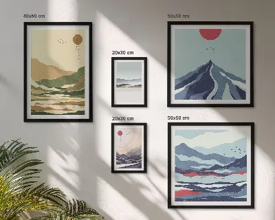 Galeria de parede com paisagens de natureza montanhosa