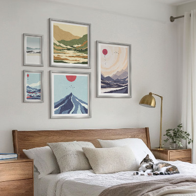 Conjunto de 5 quadros com moldura Paisagens montanhosas abstratas