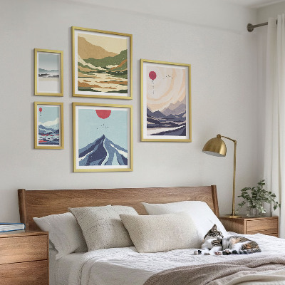 Conjunto de 5 quadros com moldura Paisagens montanhosas abstratas