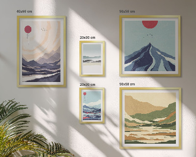 Conjunto de 5 quadros com moldura Paisagens montanhosas abstratas