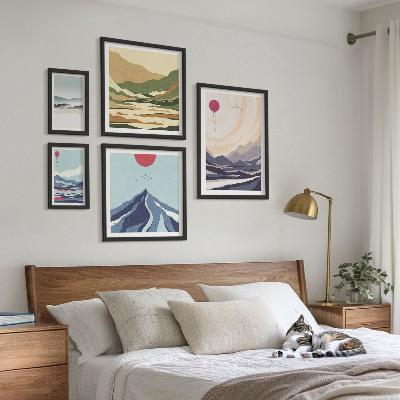 Conjunto de 5 quadros com moldura Paisagens montanhosas abstratas