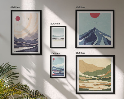 Conjunto de 5 quadros com moldura Paisagens montanhosas abstratas