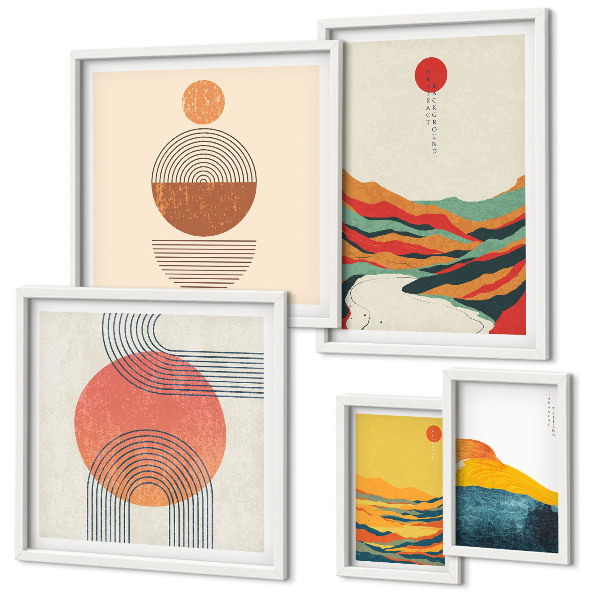 Conjunto de 5 quadros decorativos Paisagens geométricas abstratas
