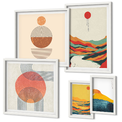 Conjunto de 5 quadros decorativos Paisagens geométricas abstratas