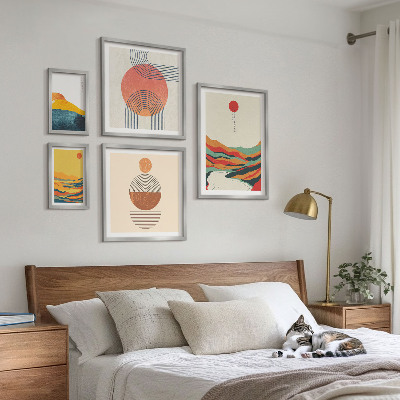 Conjunto de 5 quadros decorativos Paisagens geométricas abstratas