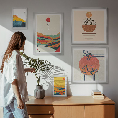 Conjunto de 5 quadros decorativos Paisagens geométricas abstratas