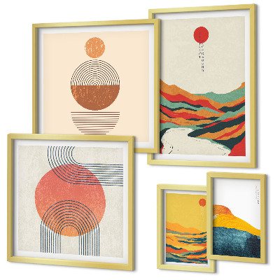 Conjunto de 5 quadros decorativos Paisagens geométricas abstratas