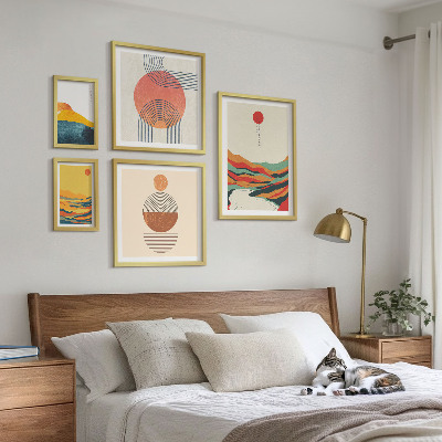 Conjunto de 5 quadros decorativos Paisagens geométricas abstratas