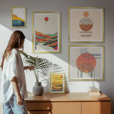 Conjunto de 5 quadros decorativos Paisagens geométricas abstratas