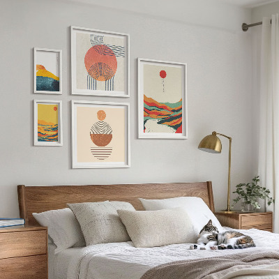 Conjunto de 5 quadros decorativos Paisagens geométricas abstratas