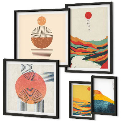 Conjunto de 5 quadros decorativos Paisagens geométricas abstratas