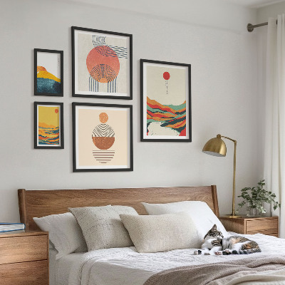 Conjunto de 5 quadros decorativos Paisagens geométricas abstratas