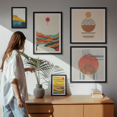 Conjunto de 5 quadros decorativos Paisagens geométricas abstratas
