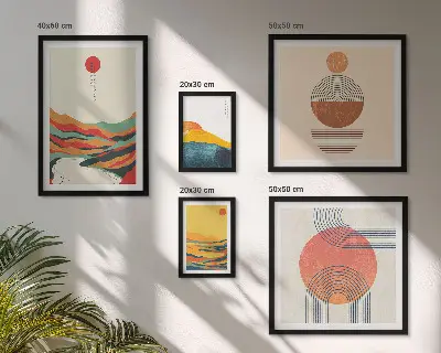 Conjunto de 5 quadros decorativos com paisagens geométricas abstratas
