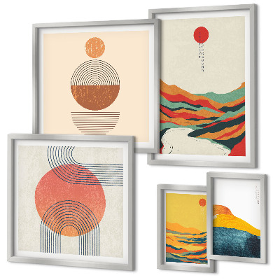 Conjunto de 5 quadros decorativos Paisagens geométricas abstratas