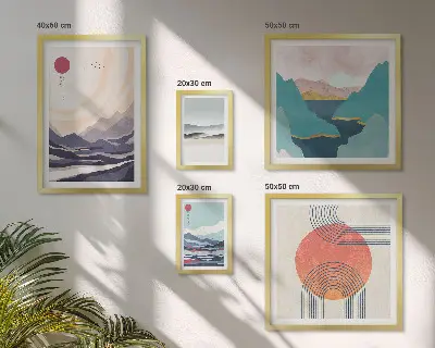 Galeria de parede com paisagens montanhosas abstratas