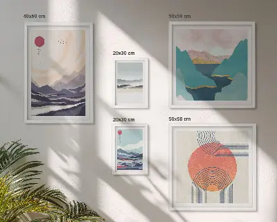 Galeria de parede com paisagens montanhosas abstratas