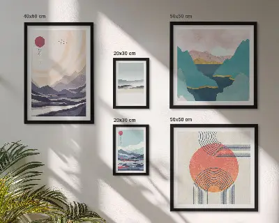 Galeria de parede com paisagens montanhosas abstratas
