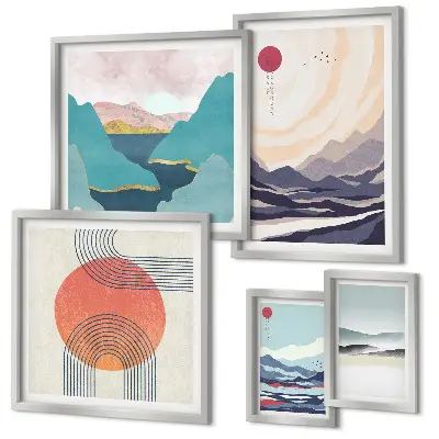 Galeria de parede com paisagens montanhosas abstratas