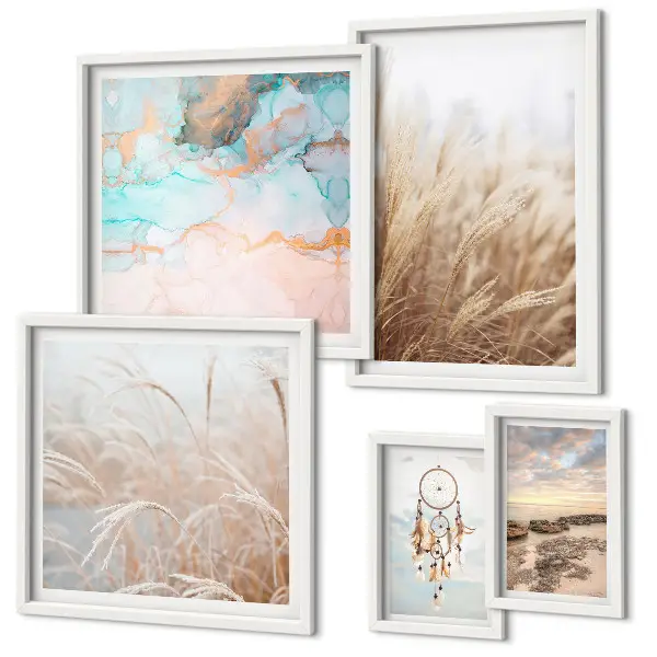 Conjunto de 5 quadros com moldura com paisagens étnicas boêmias naturais