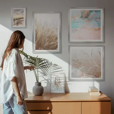 Conjunto de 5 quadros com moldura com paisagens étnicas boêmias naturais