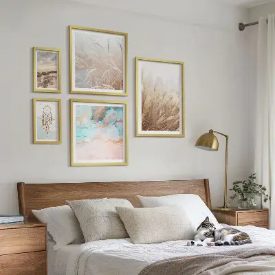 Conjunto de 5 quadros com moldura com paisagens étnicas boêmias naturais