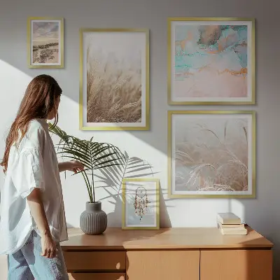 Conjunto de 5 quadros com moldura com paisagens étnicas boêmias naturais