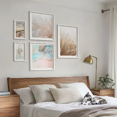 Conjunto de 5 quadros com moldura com paisagens étnicas boêmias naturais