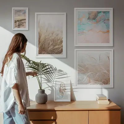 Conjunto de 5 quadros com moldura com paisagens étnicas boêmias naturais