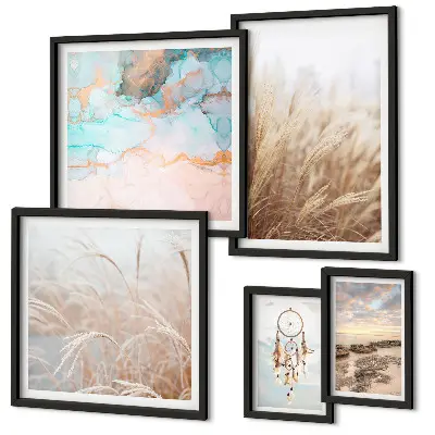 Conjunto de 5 quadros com moldura com paisagens étnicas boêmias naturais