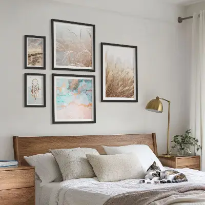 Conjunto de 5 quadros com moldura com paisagens étnicas boêmias naturais