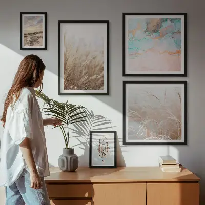 Conjunto de 5 quadros com moldura com paisagens étnicas boêmias naturais