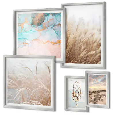 Conjunto de 5 quadros com moldura com paisagens étnicas boêmias naturais