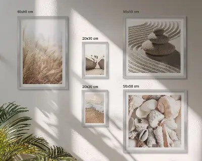 Conjunto de 5 quadros decorativos com tema de conchas e areia da praia