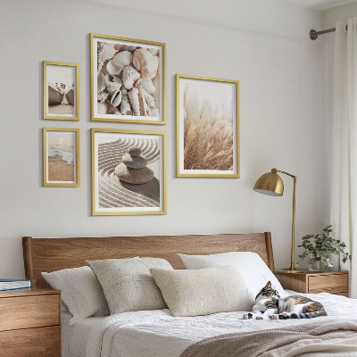 Conjunto de 5 quadros decorativos Conchas e areia da praia