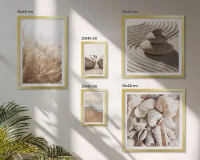 Conjunto de 5 quadros decorativos com tema de conchas e areia da praia