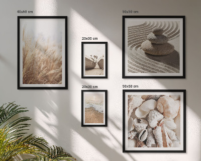 Conjunto de 5 quadros decorativos Conchas e areia da praia