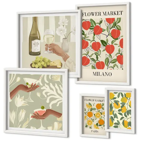 Quadro Galeria de Parede estampa vintage de frutas e flores