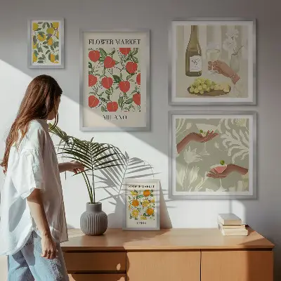 Quadro Galeria de Parede estampa vintage de frutas e flores